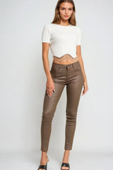 Beige Faux Leather Super Skinny Pants