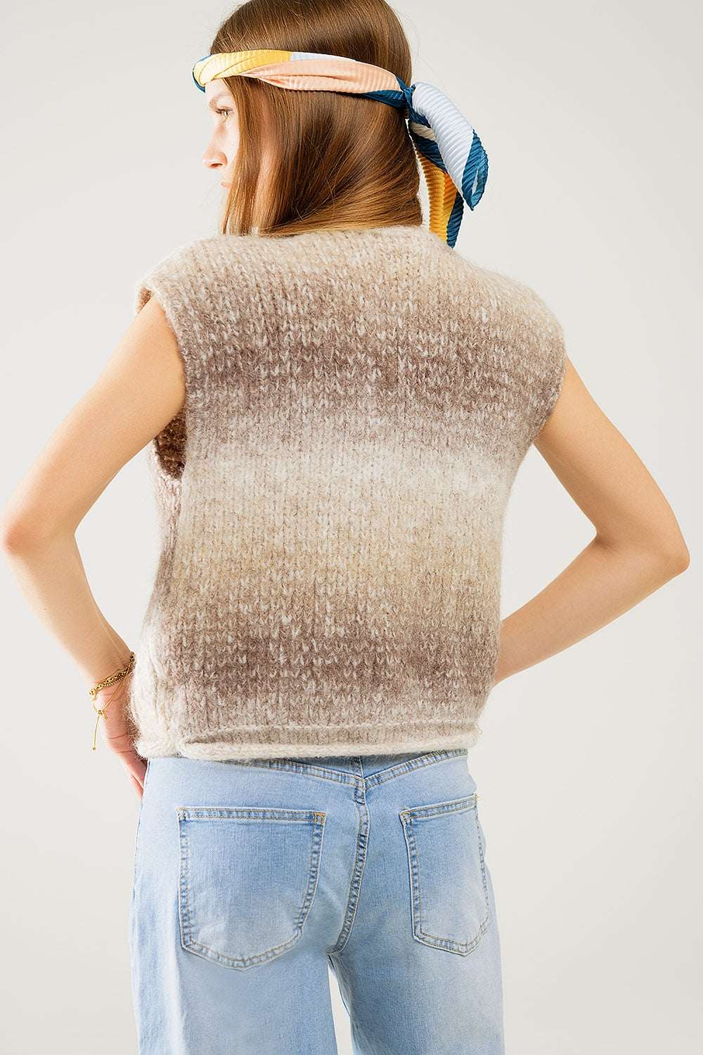 Beige gradient knitted vest with gold buttons - Jumpers