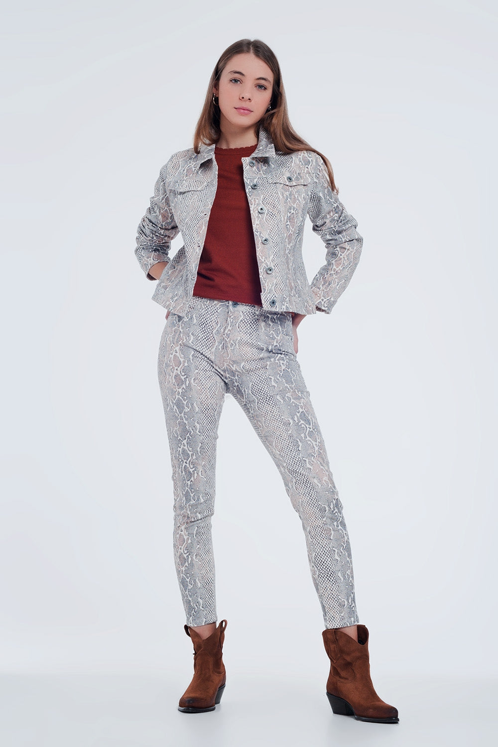 Beige jacket with snake print - Jackets