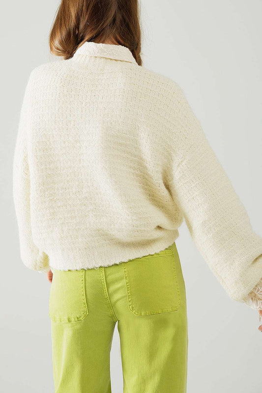 Beige Knit Sweater with balloon Sleeves - Jumpers