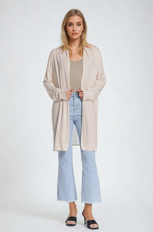 Beige Maxi Open Cardigan Long Sleeve - Cardigans