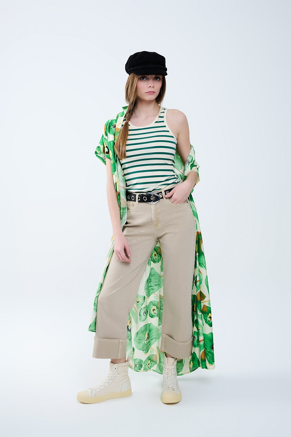 Beige Straight leg Pants with cropped hem - Jeans