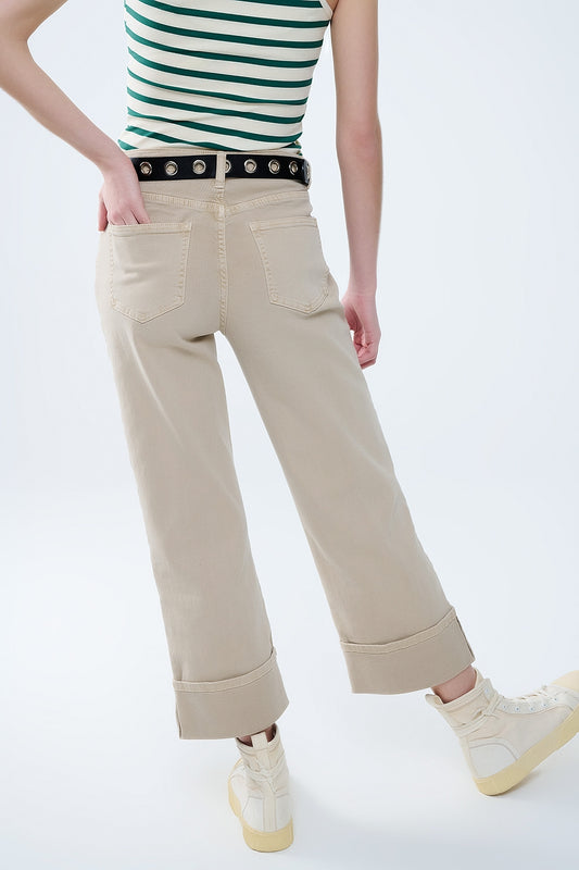 Beige Straight leg Pants with cropped hem - Jeans