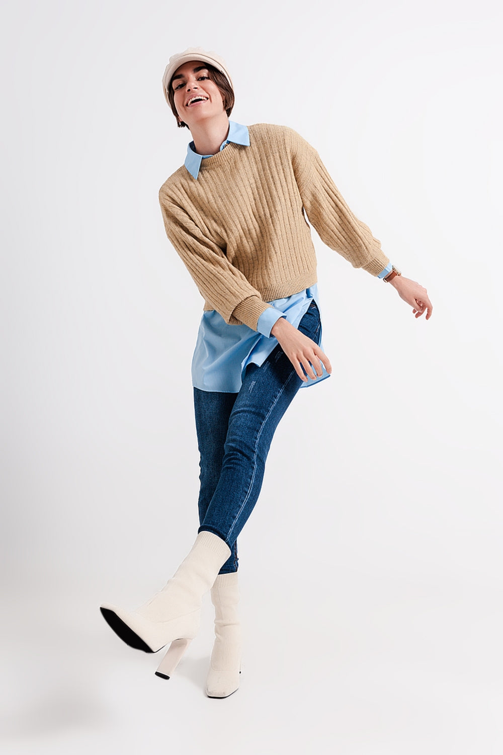 Beige sweater in stripe - Jumpers