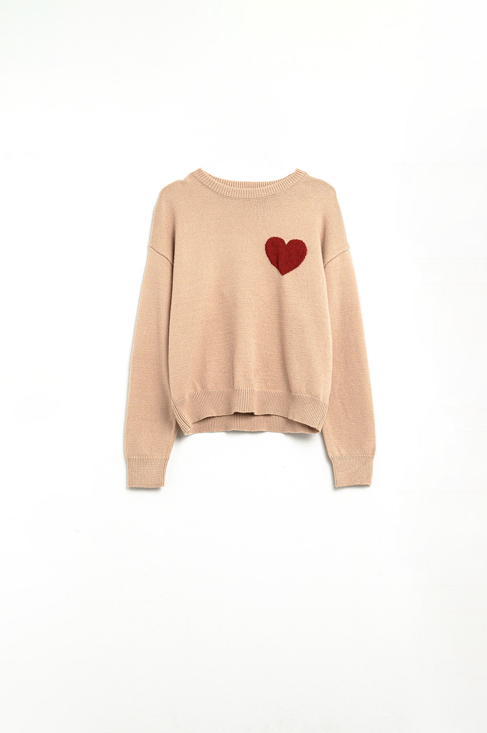 Beige sweater with red heart detail - Jumpers