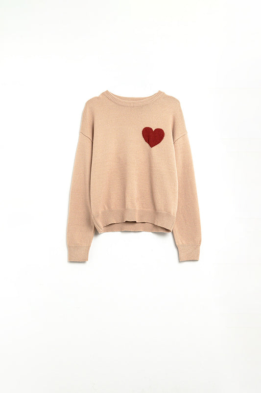 Beige sweater with red heart detail - Jumpers
