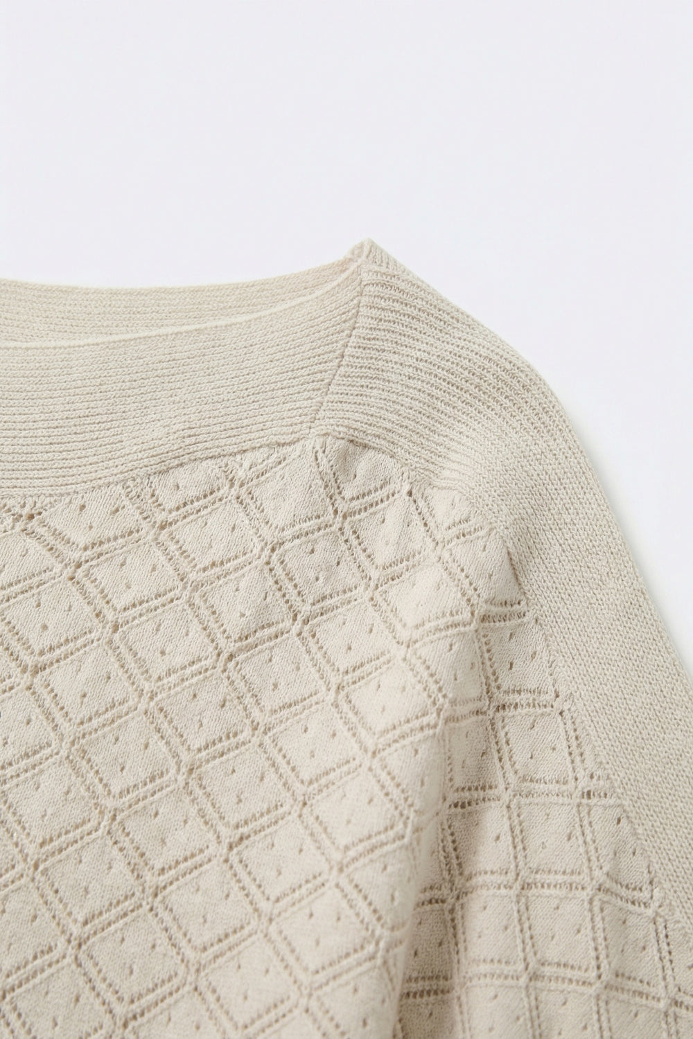 Beige Textured Knit Short Sleeve Sweater Top -