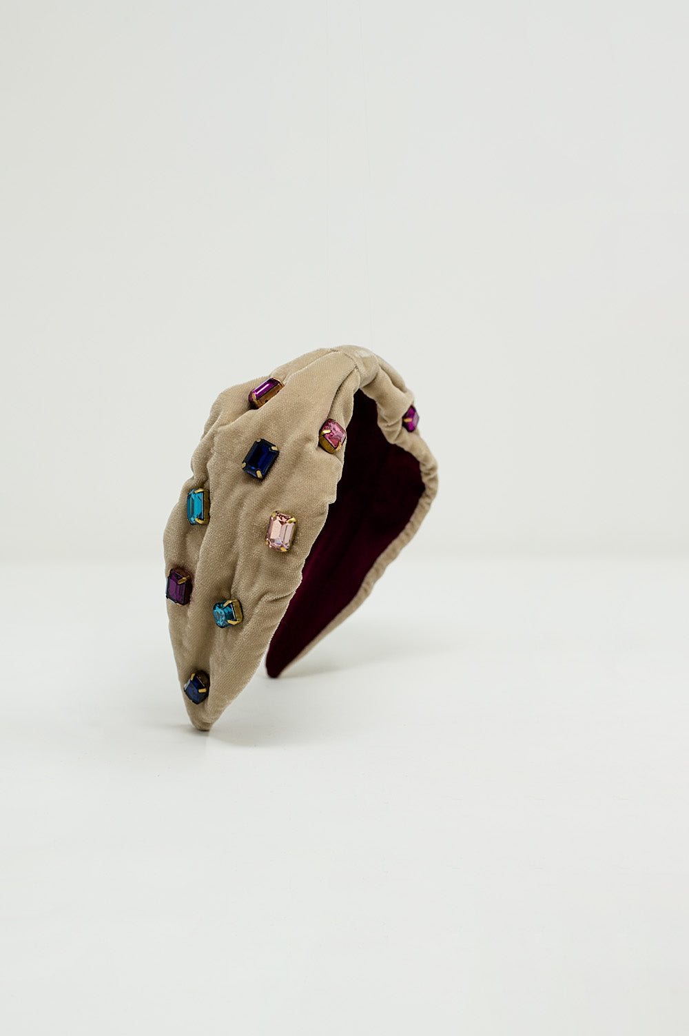 Beige velvet headband with rhinestone embellishments - Headbands