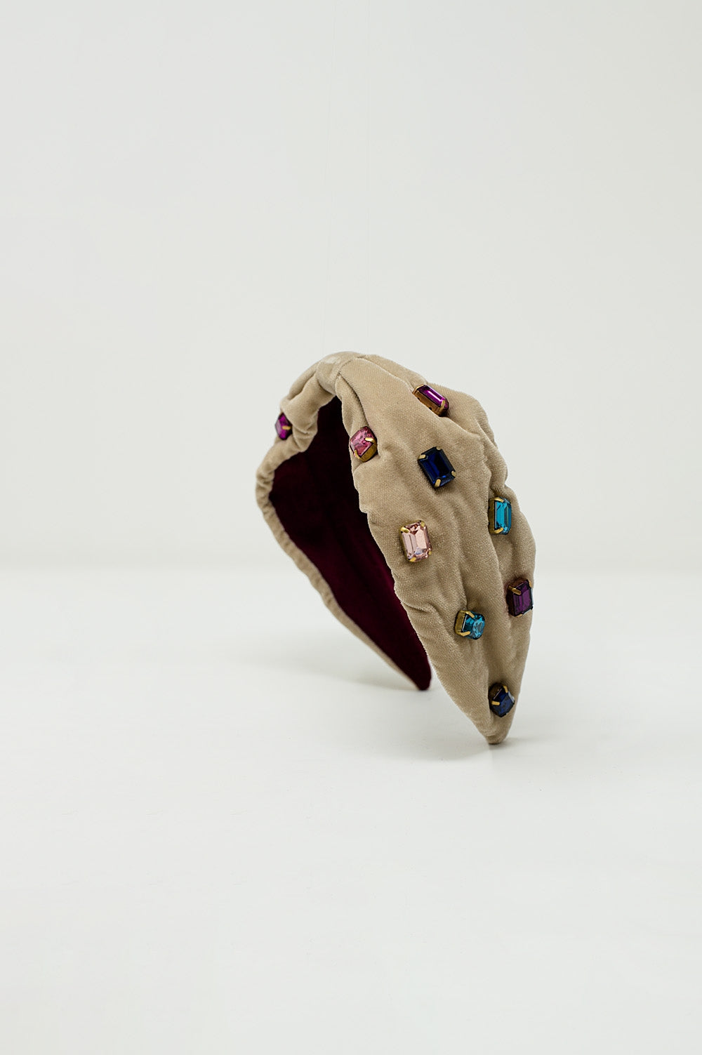Beige velvet headband with rhinestone embellishments - Headbands