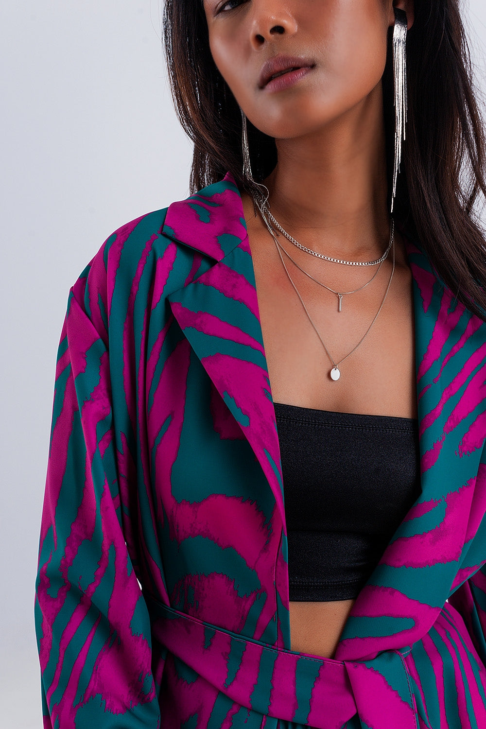 Belted blazer in green animal print - Blazers