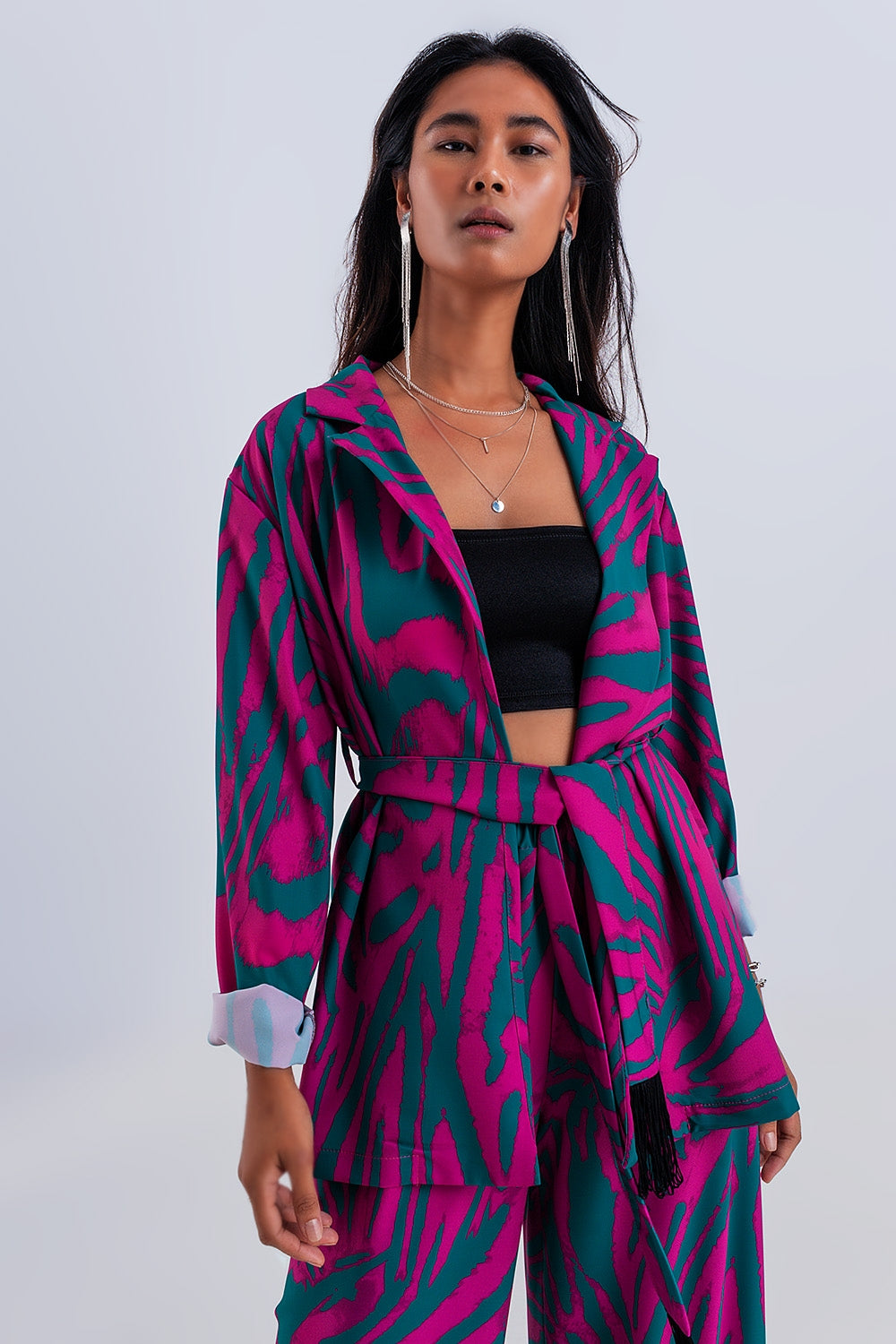 Belted blazer in green animal print - Blazers
