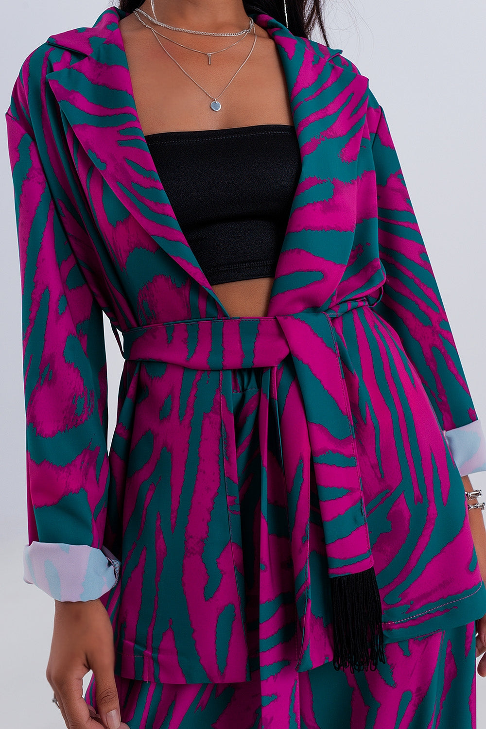 Belted blazer in green animal print - Blazers