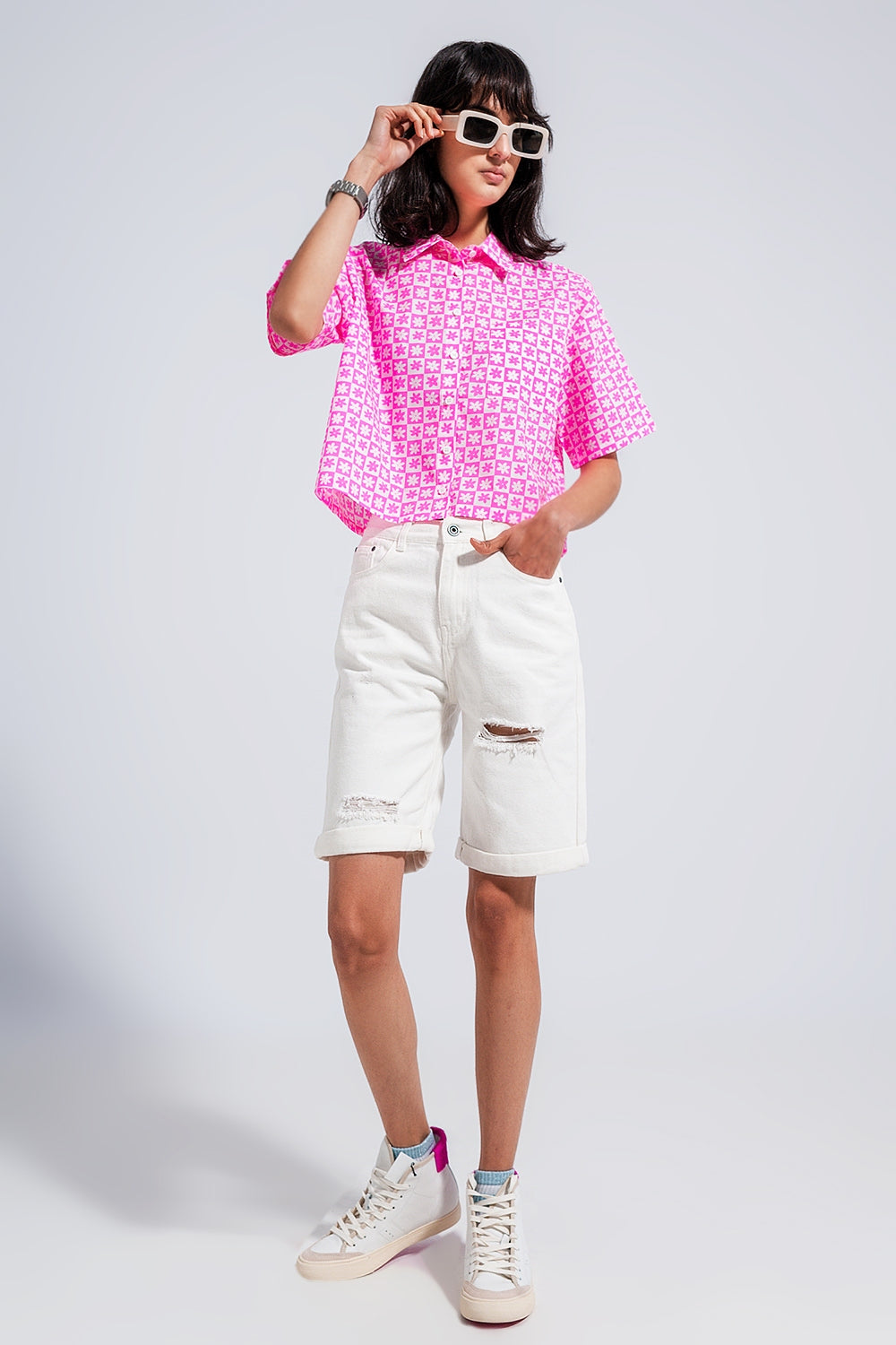 Bermuda denim shorts in white - Trousers