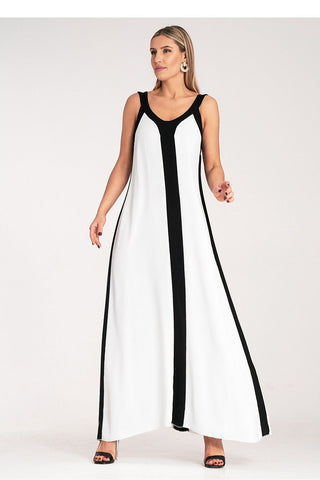 Vestido comprido preto e branco com contraste ousado