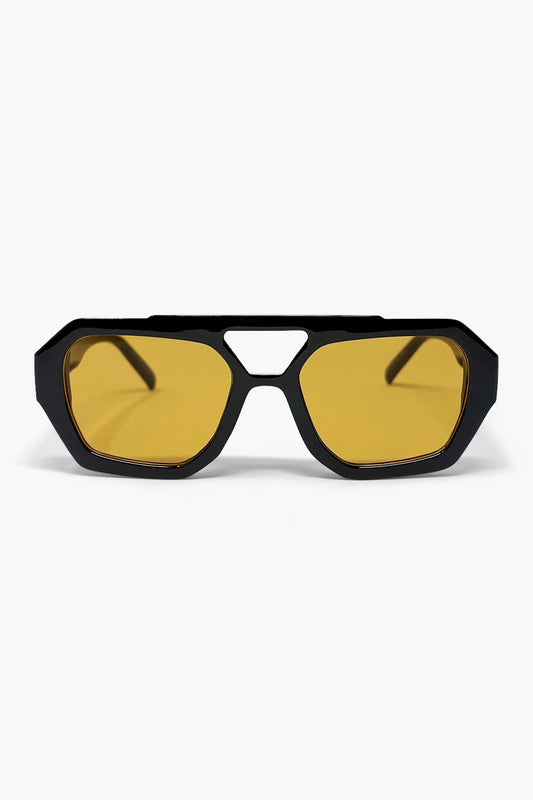 Black and Yellow Black Frame Yellow Lens Oversize Sunglasses -