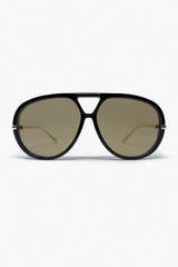 Black Aviator Style Sunglasses with Brown Lenses