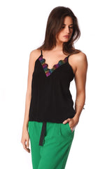 Black cami top with multi color cage detail