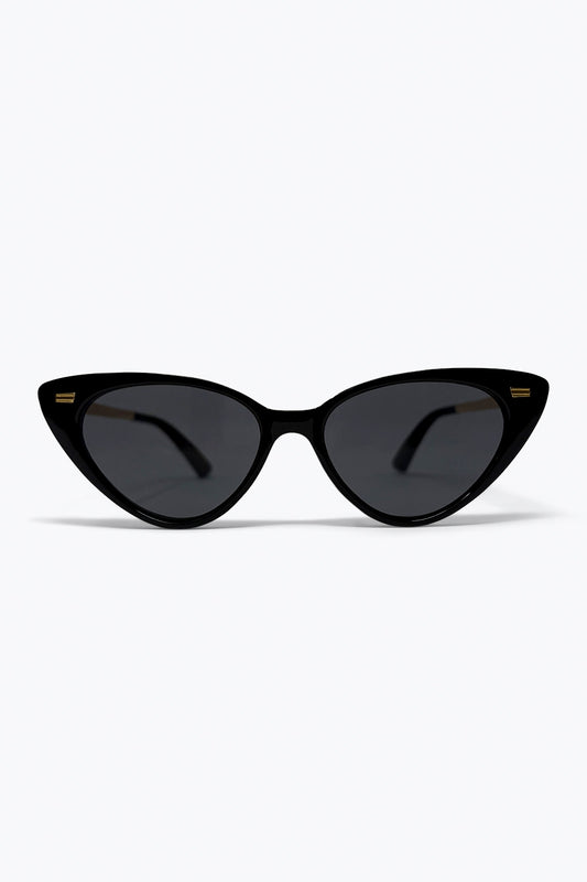 Black Cat Eye Glossy Frame Gold Detail Sunglasses - Accessories