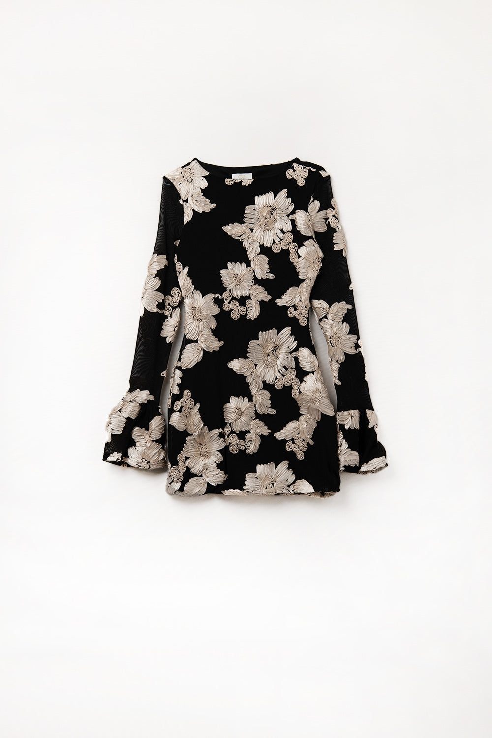 black chiffon mini dress with floral brocade - Dresses