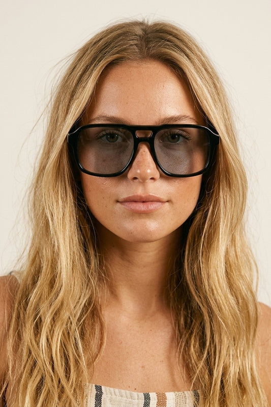 Black Chunky Frame Square Lens Oversize Sunglasses -