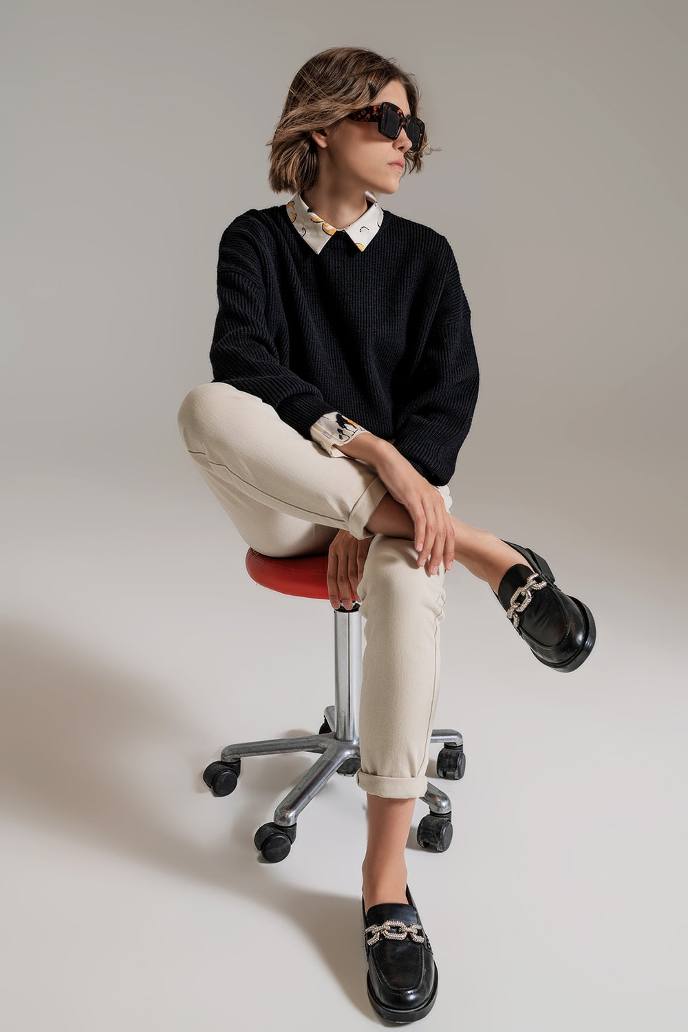 Black chunky knitted relaxed Jumper - Jumpers