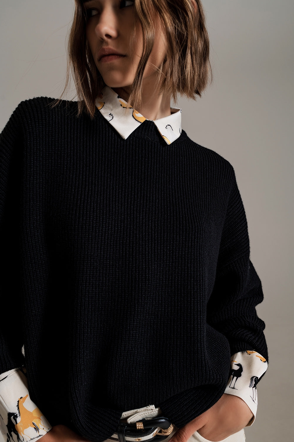 Black chunky knitted relaxed Jumper - Jumpers