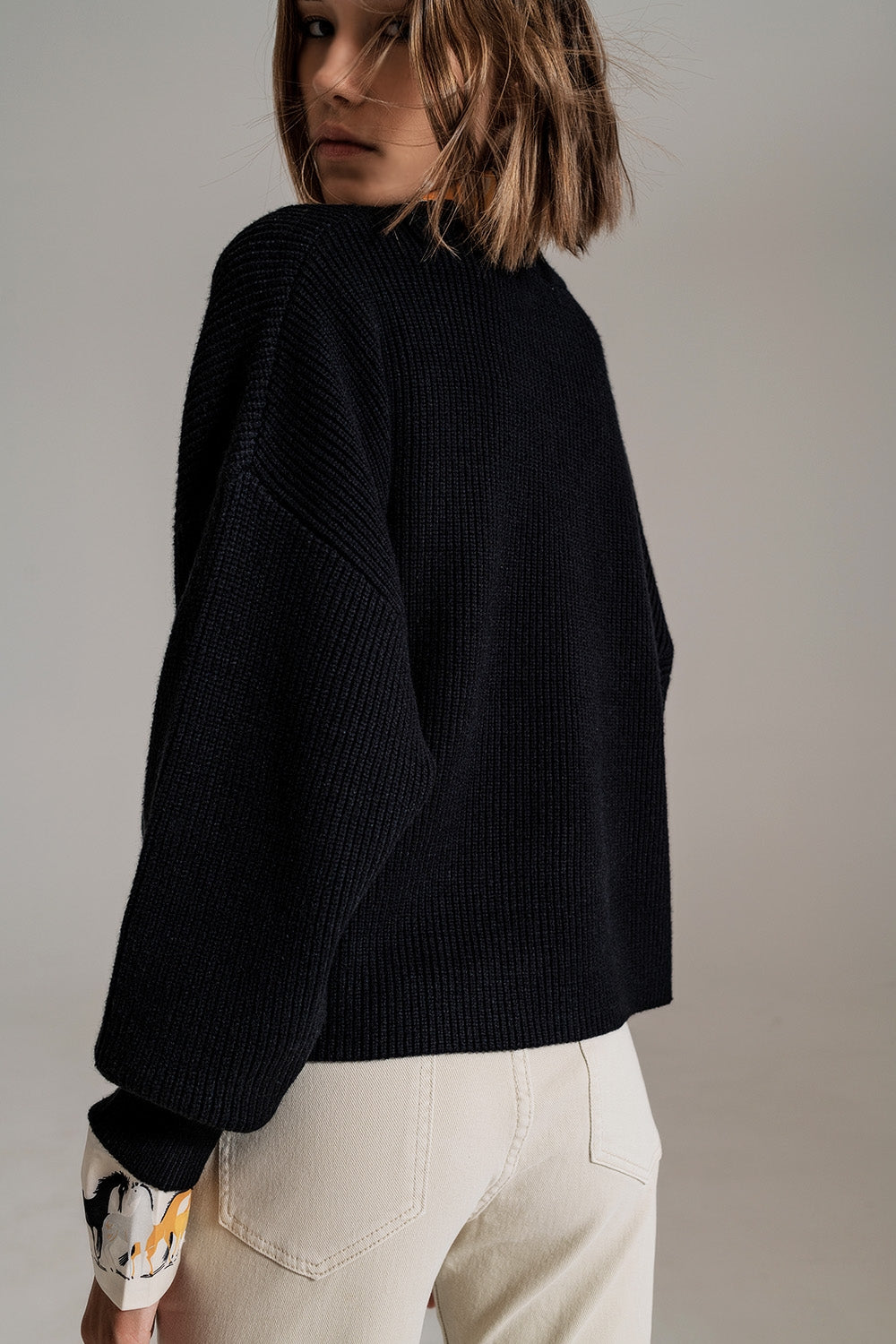 Black chunky knitted relaxed Jumper - Jumpers