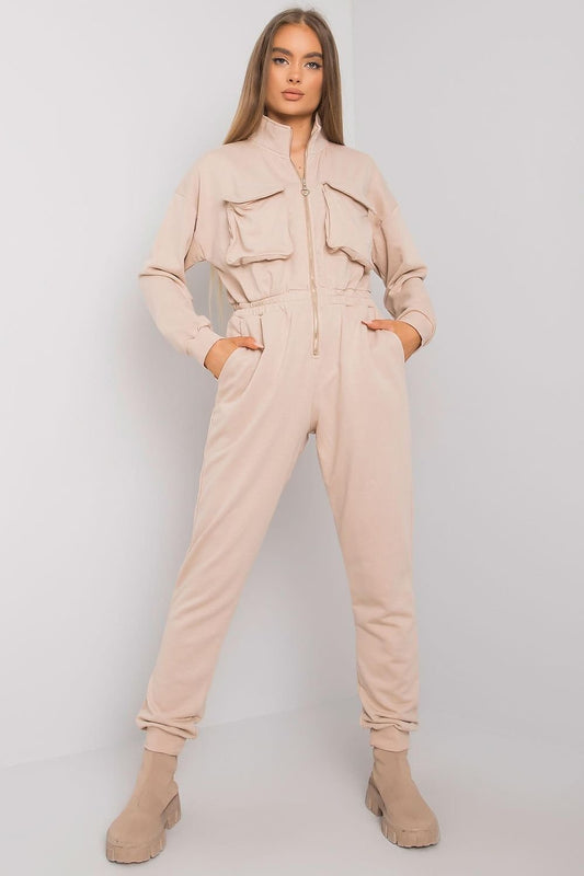 Black Cotton Zipped Jumpsuit for Everyday Comfort beige - Jumpsuits