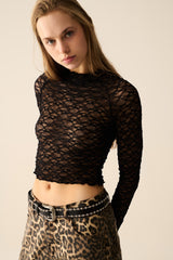 Black Cropped lace t-shirt with Long Sleeves