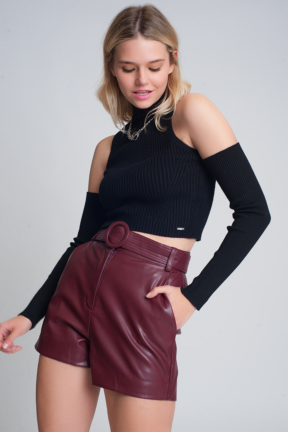 Black cut out rib sweater in fine knit - Jumpers