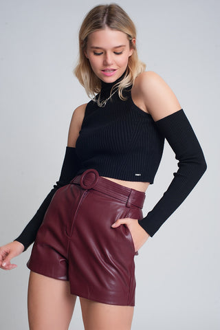 Pull côtelé découpé noir en maille fine