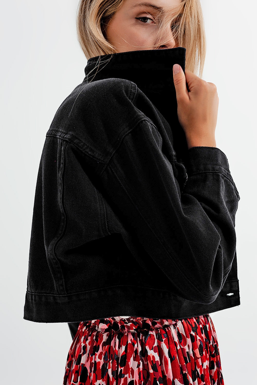 Black denim jacket with strass fringing - Jackets