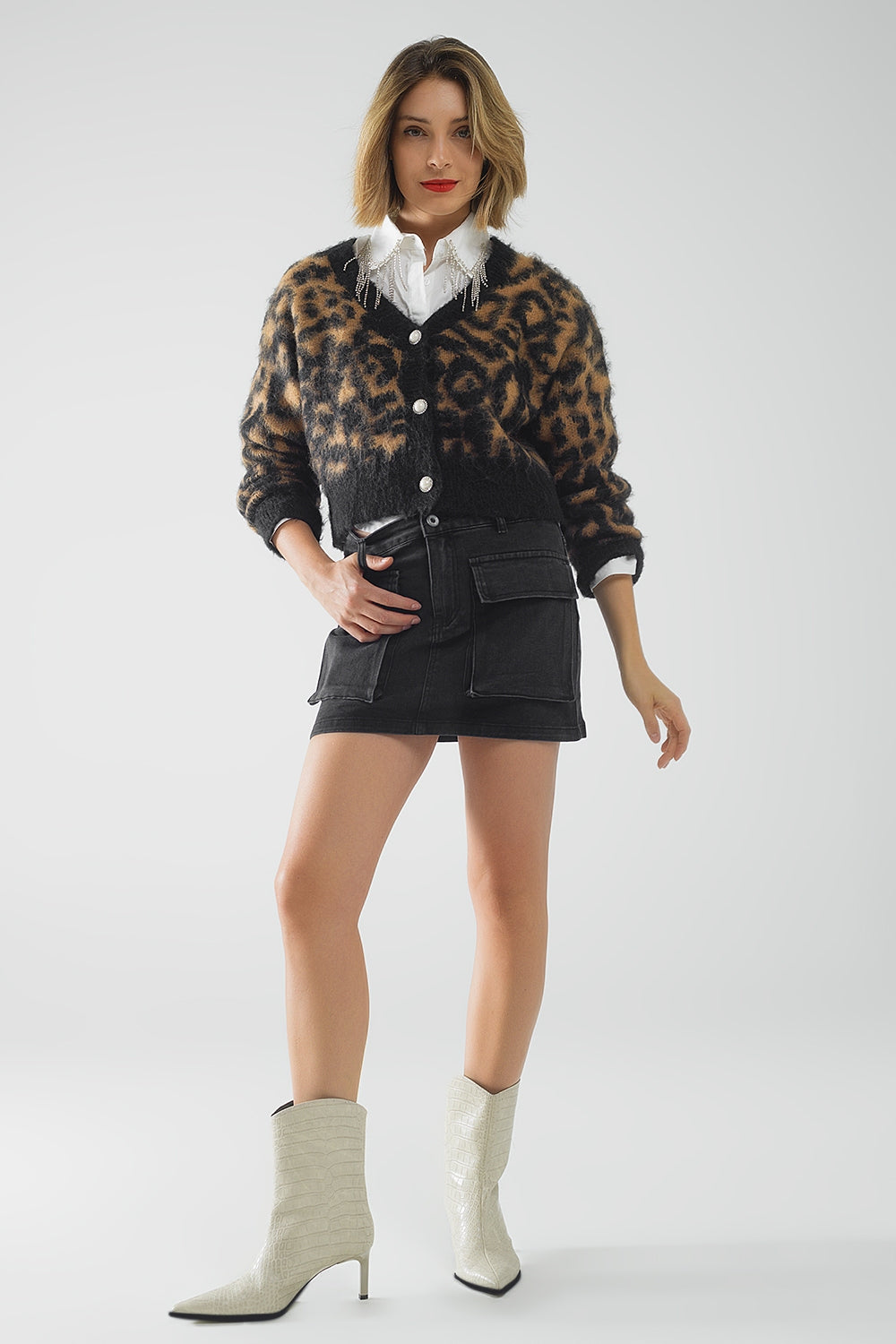 Black denim miniskirt with cargo pockets - Skirts