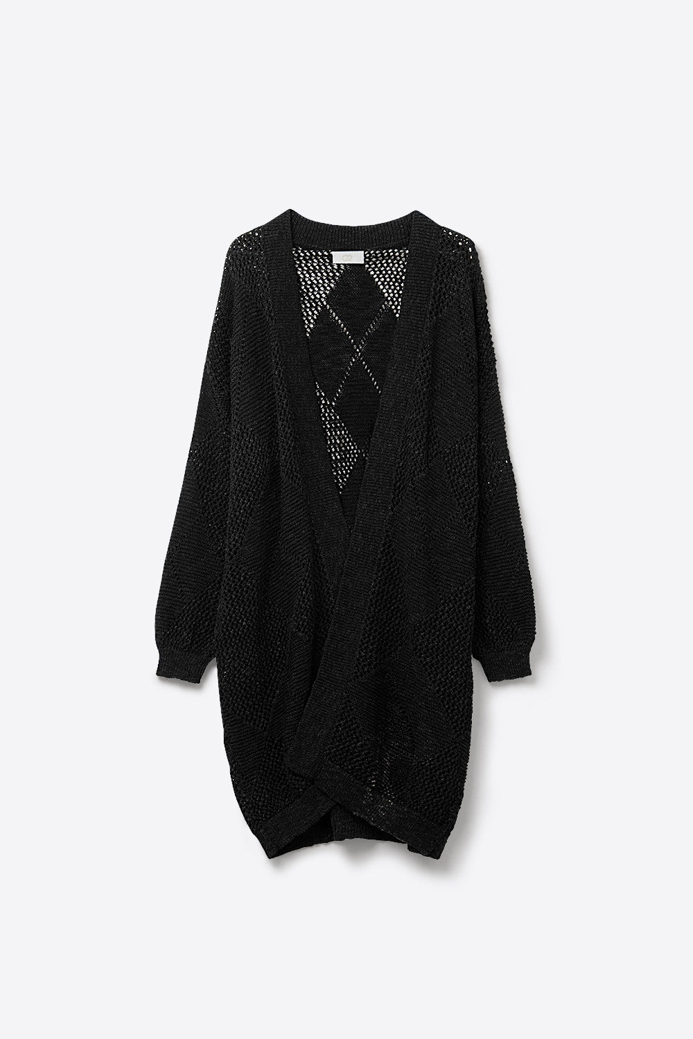 Black Draped Cardigan With Crochet Design - Cardigans