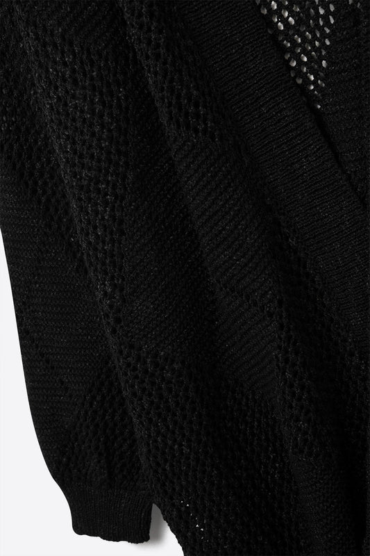 Black Draped Cardigan With Crochet Design - Cardigans