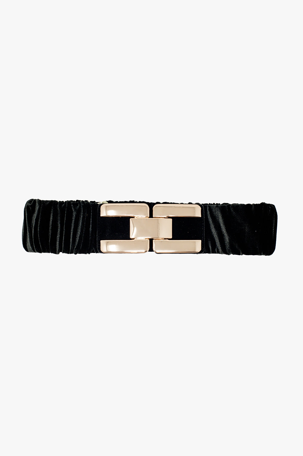 Black elastic velvet belt with metal closure - Belts