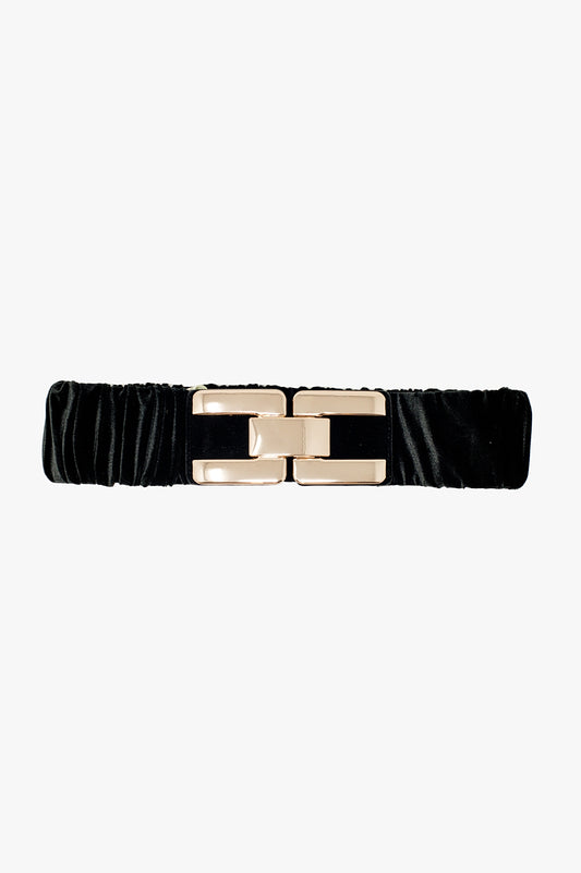 Black elastic velvet belt with metal closure - Belts