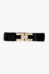 Black elastic velvet belt with metal closure