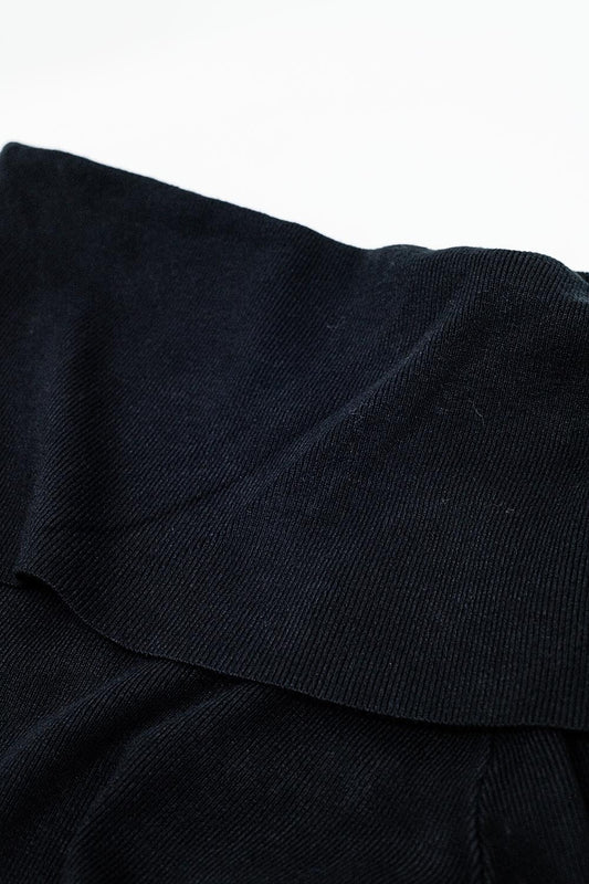 black fine knit sweater with wide boat neck - Jumpers