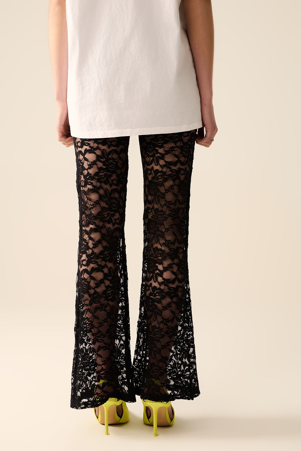 black flare Pants in Floral Lace - Trousers