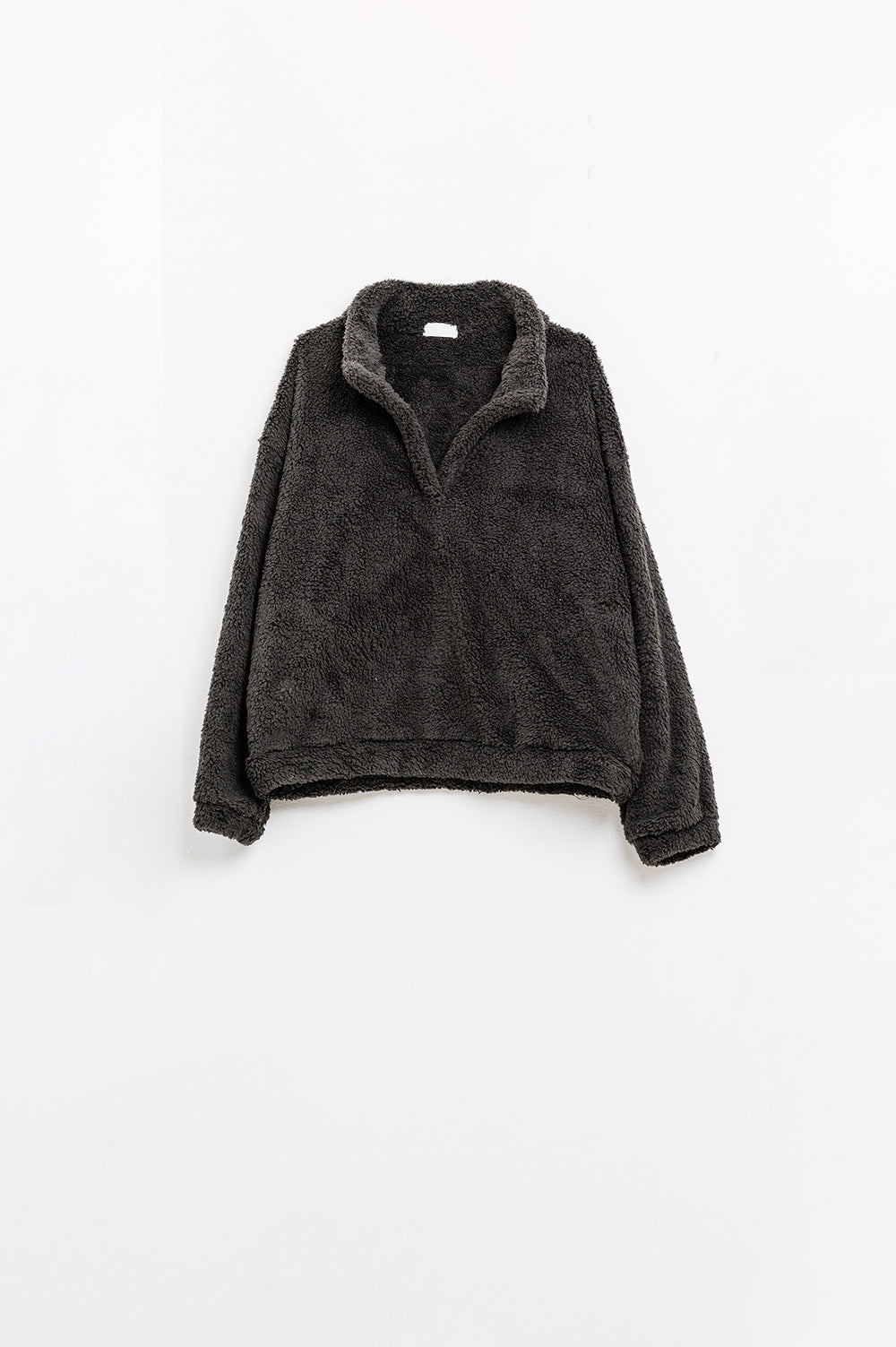 Black fluffy v-neck sweater - Sweaters
