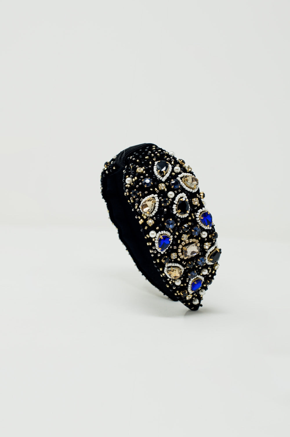 Black Headband with Big and Small Embroidered Jewells - Headbands
