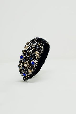 Black Headband with Big and Small Embroidered Jewells