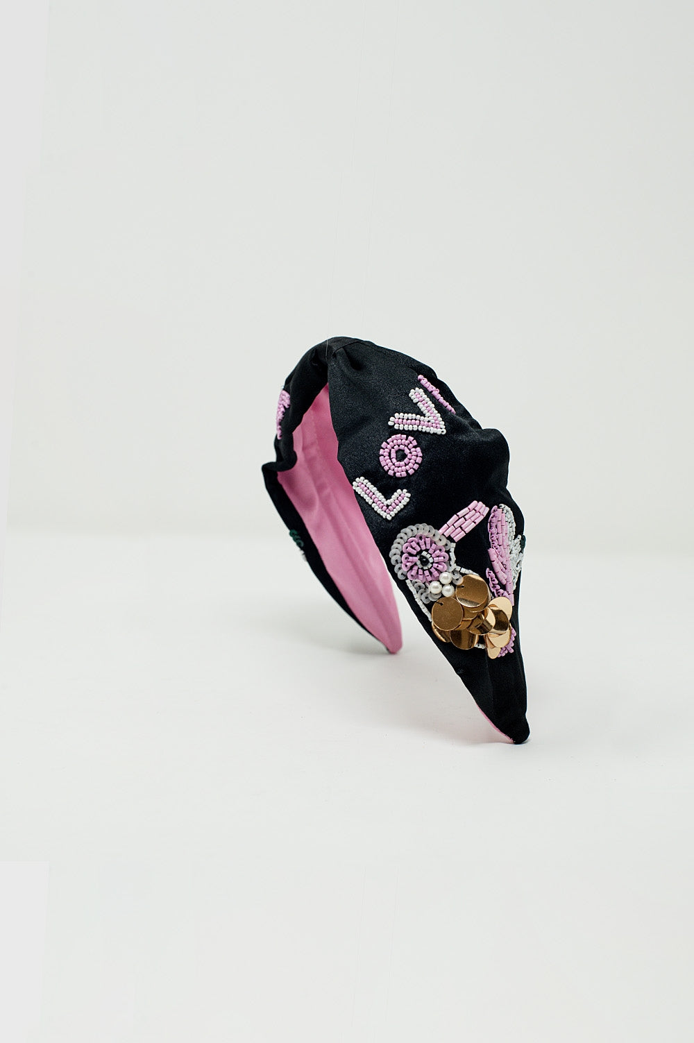 Black Headband With Embroidered Bird - Headbands