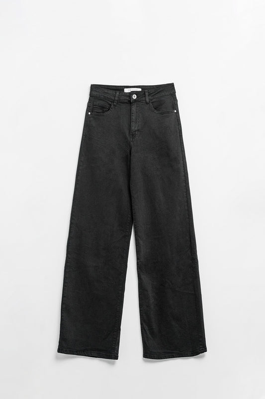 Black high-waisted wide-leg pants - Trousers