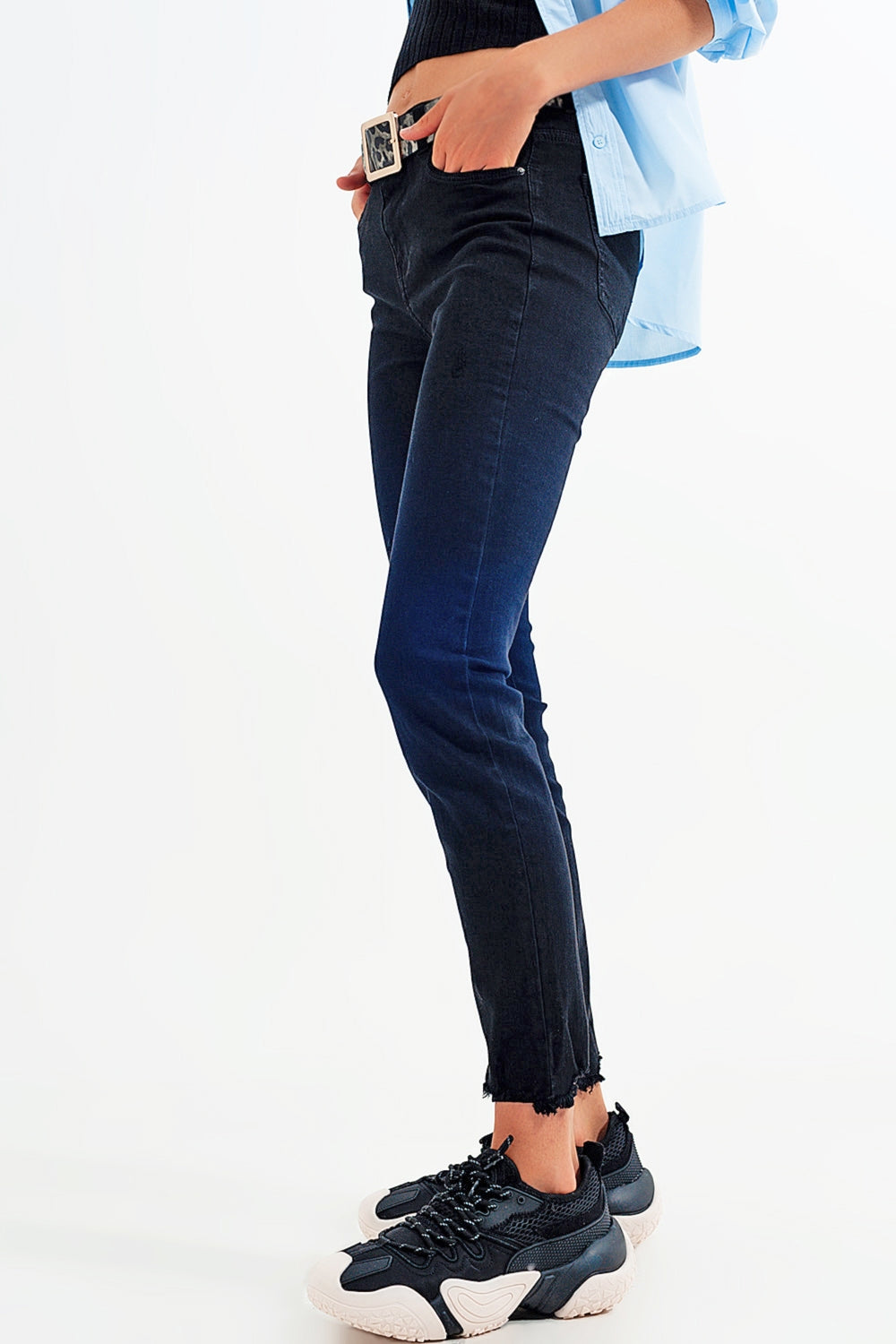Black jagged hem skinny Stretch Jeans - Jeans