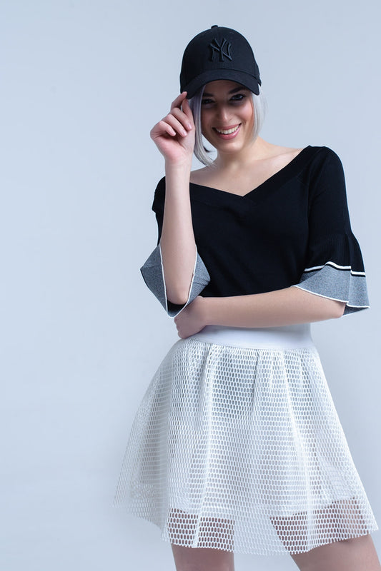 Black knit sweater with bell sleeve - Jumpers