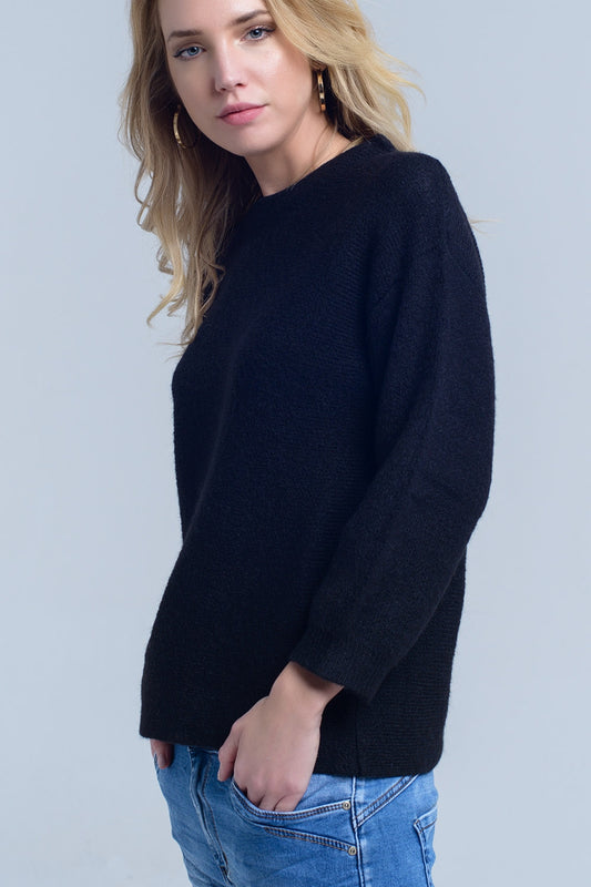 Black knitted crew neck sweater - Jumpers