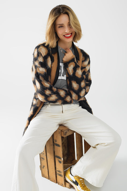 black Leopard print cardigan made of knitted fabric with wool - Cardigans