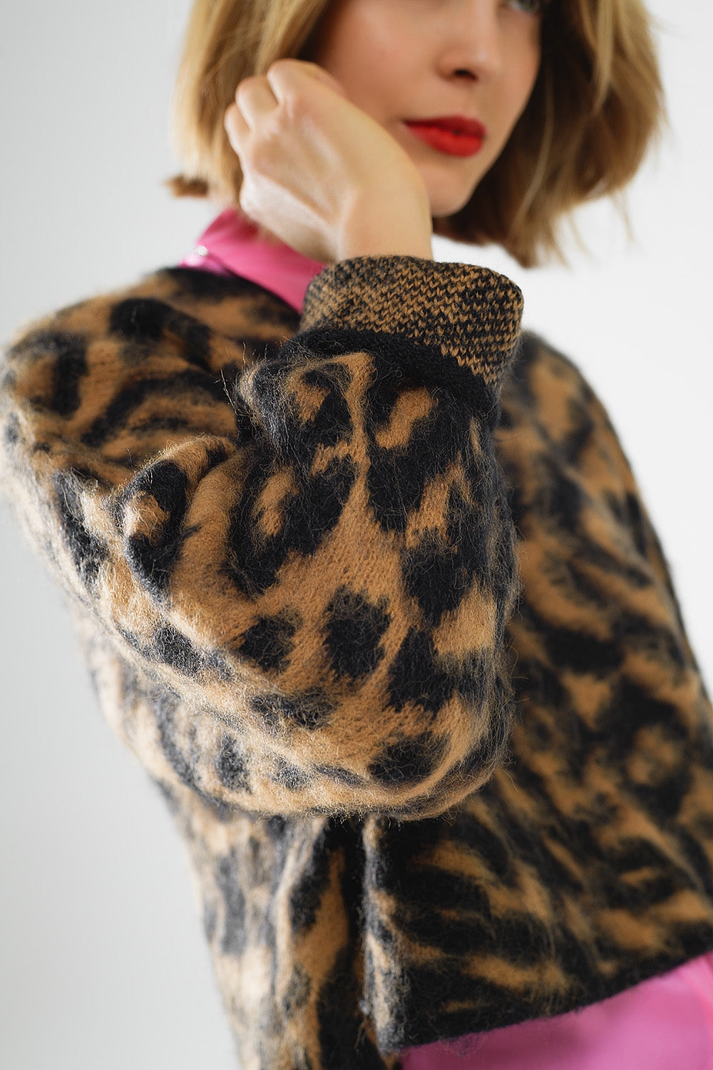 black Leopard print sweater made of knitted fabric with wool - Jumpers